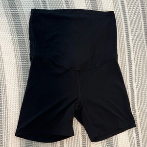 CRZ YOGA Maternity Black High-Rise Bike Shorts with Wide Waistband